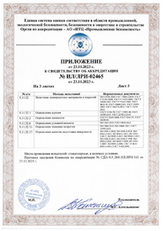 Appendix dated 04/29/2021 to the Certificate of accreditation by destructive testing methods (sheet 3)